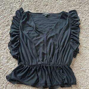 Express Black Ruched Ruffled Blouse